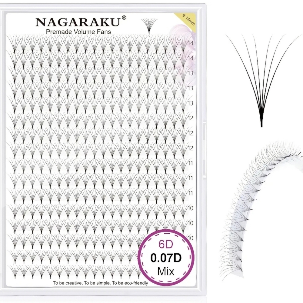 (2) premade volume fan eyelash extensions. 6D 6 strands per fan 0.07C